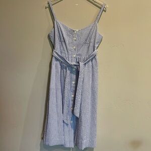 J. Crew Blue and White Striped seersucker Sundress s 12